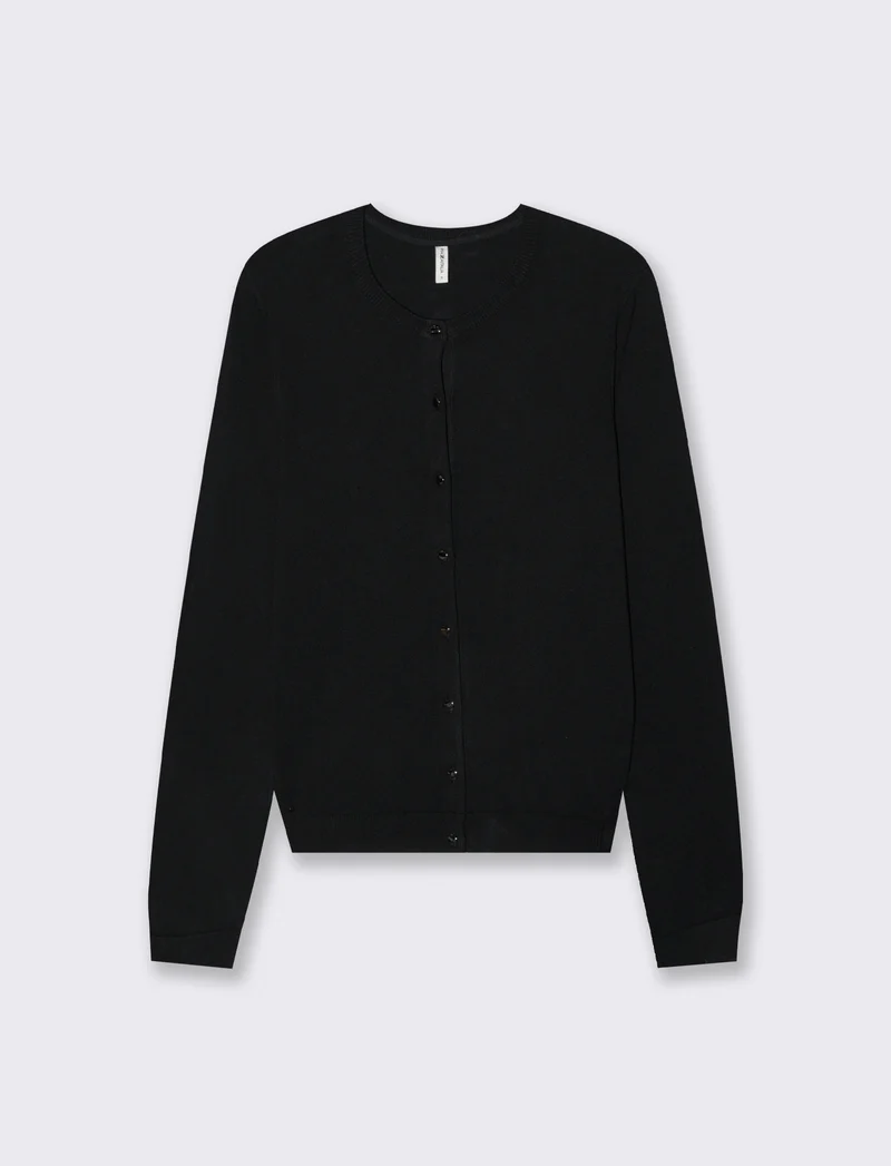 Cardigan Basico con Bottoni e Maniche Lunghe - Nero
