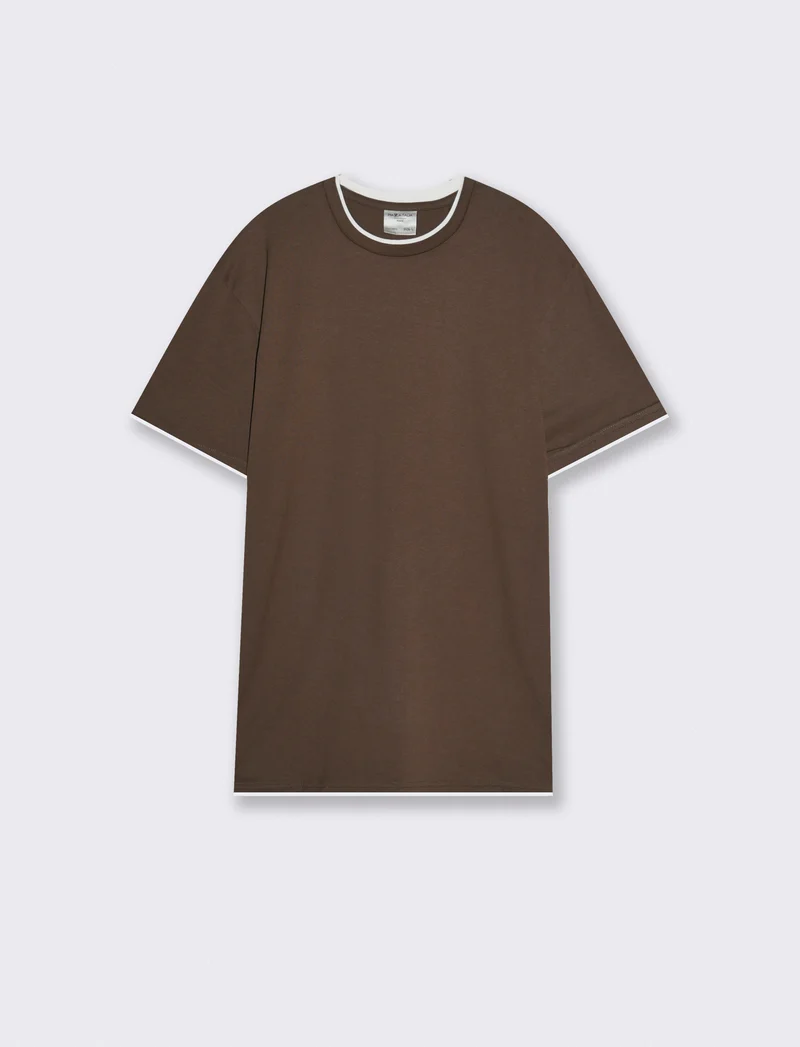 T-shirt cotone con orli a contrasto - Moro