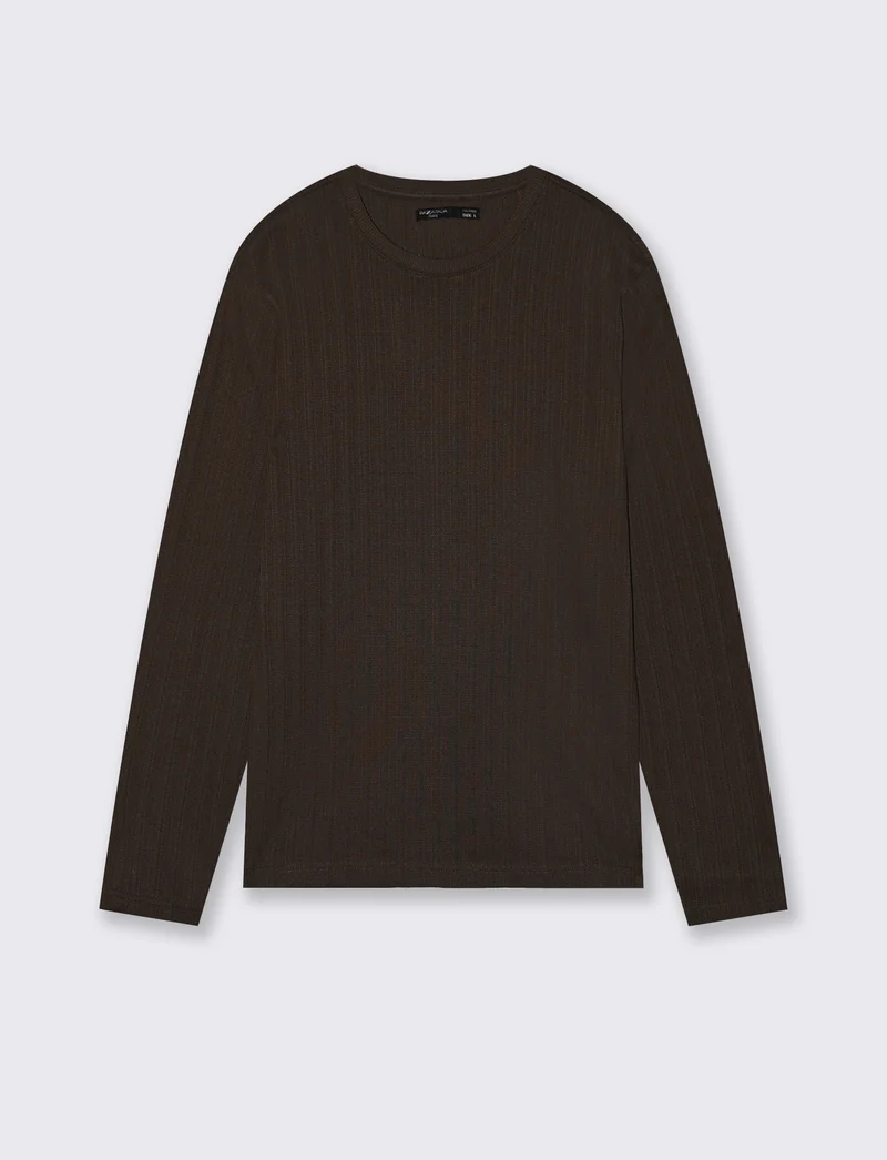 Maglia girocollo jacquard maniche lunghe - Moro