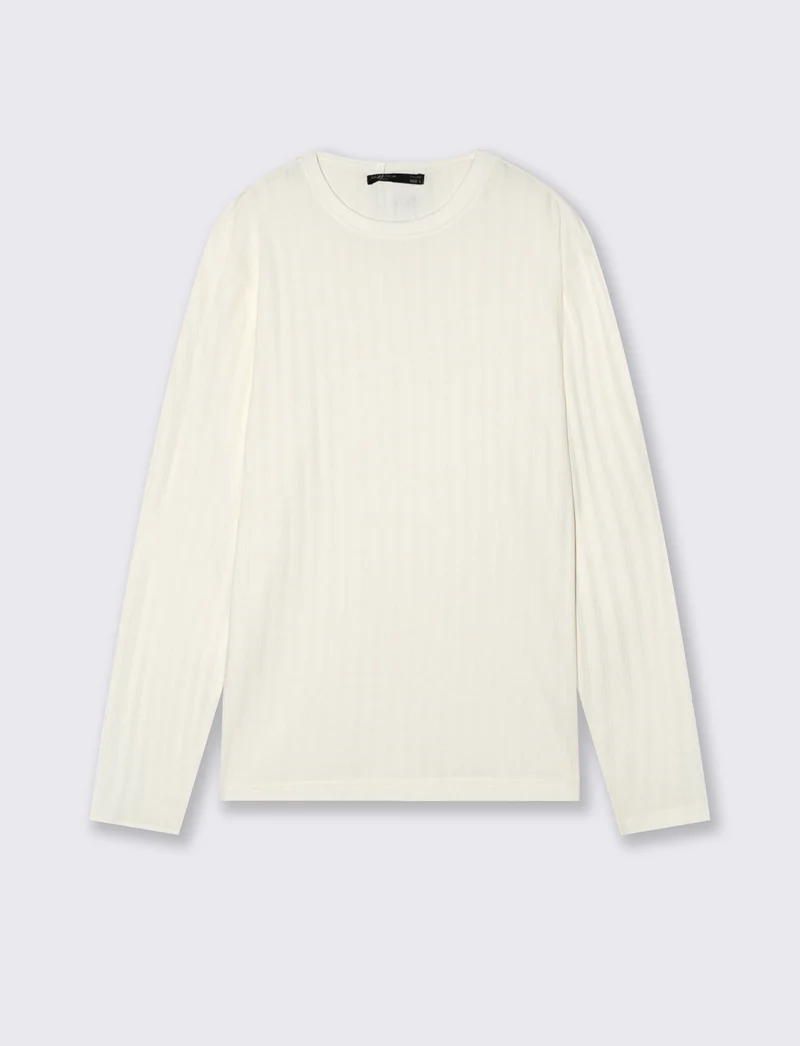 Maglia girocollo jacquard maniche lunghe - Beige ecru