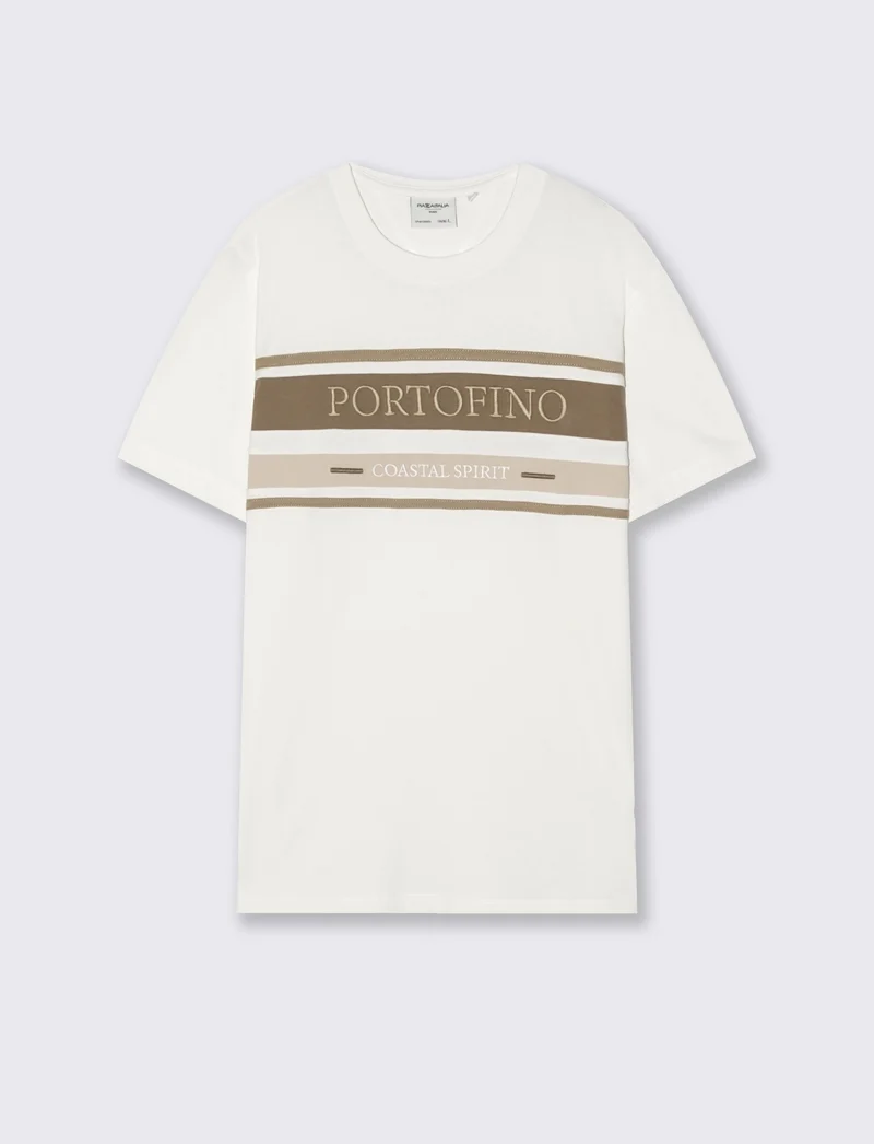 T-shirt girocollo con fascia e ricamo - Bianco