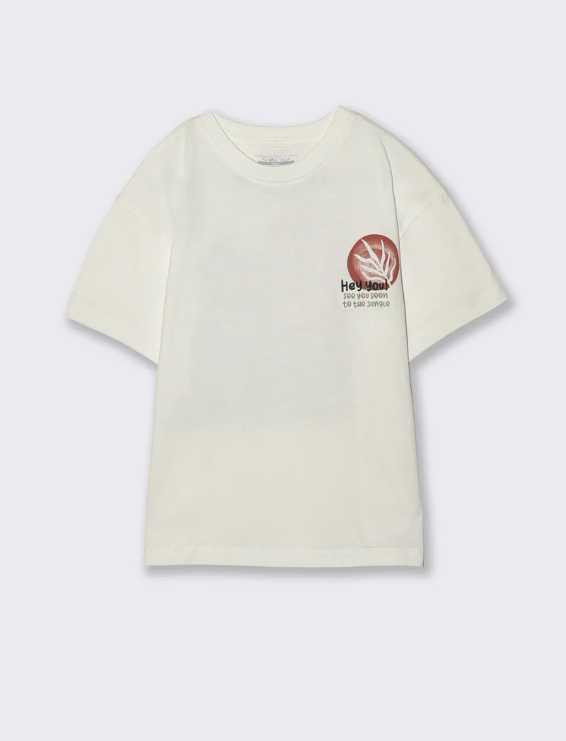 T-shirt foliage con ricamo e stampa - Bianco latte