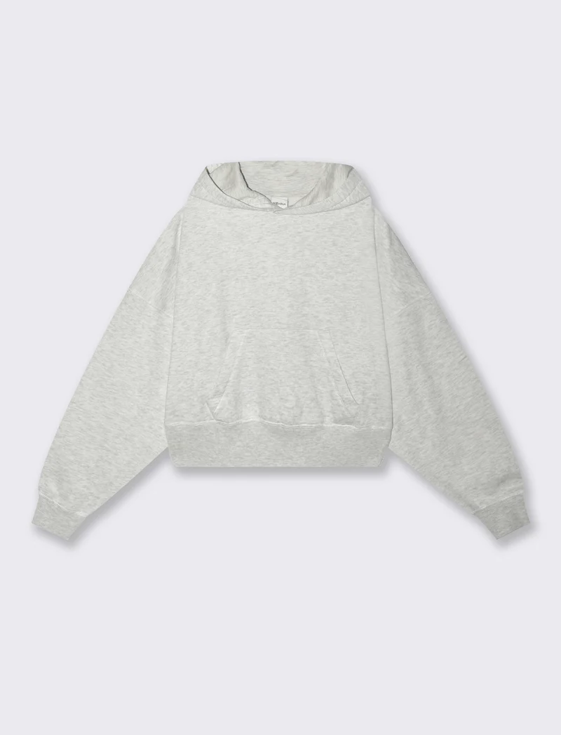 Felpa crop con cappuccio e tasca marsupio - Grigio chiaro mel.