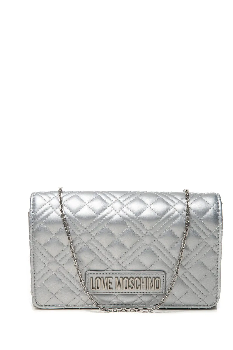 Borsa Love Moschino Smart Daily Quilted Pu Met Da Donna Metallizzato Silver In Poliuretano