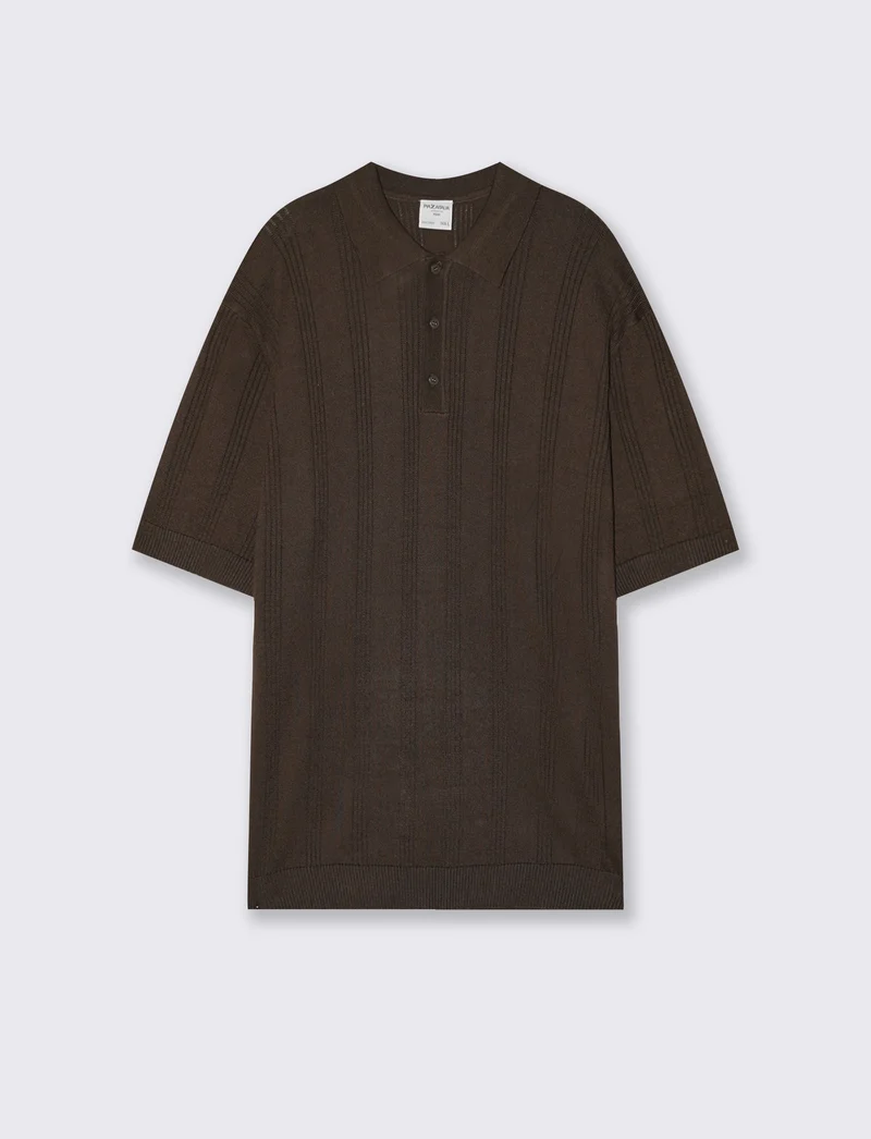 Polo in Maglia Jacquard a Maniche Corte - Moro