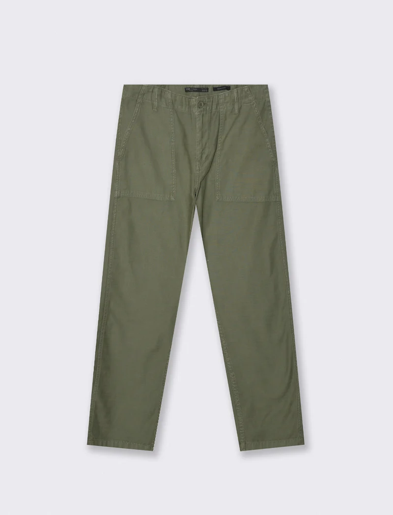 Pantalone twill slub regular fit con tasche - Verde militare