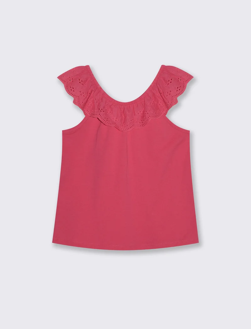 Top in jersey con rouches ricamate - Fuxia