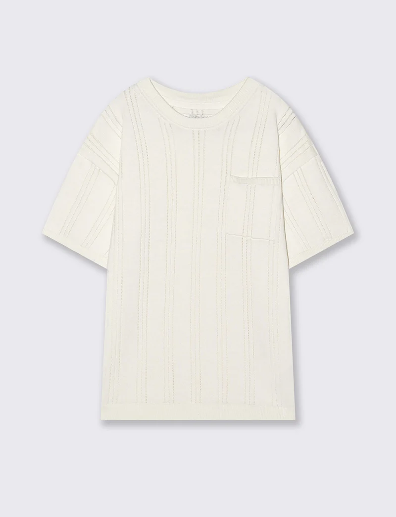 T-shirt in cotone mezza manica regular - Bianco latte