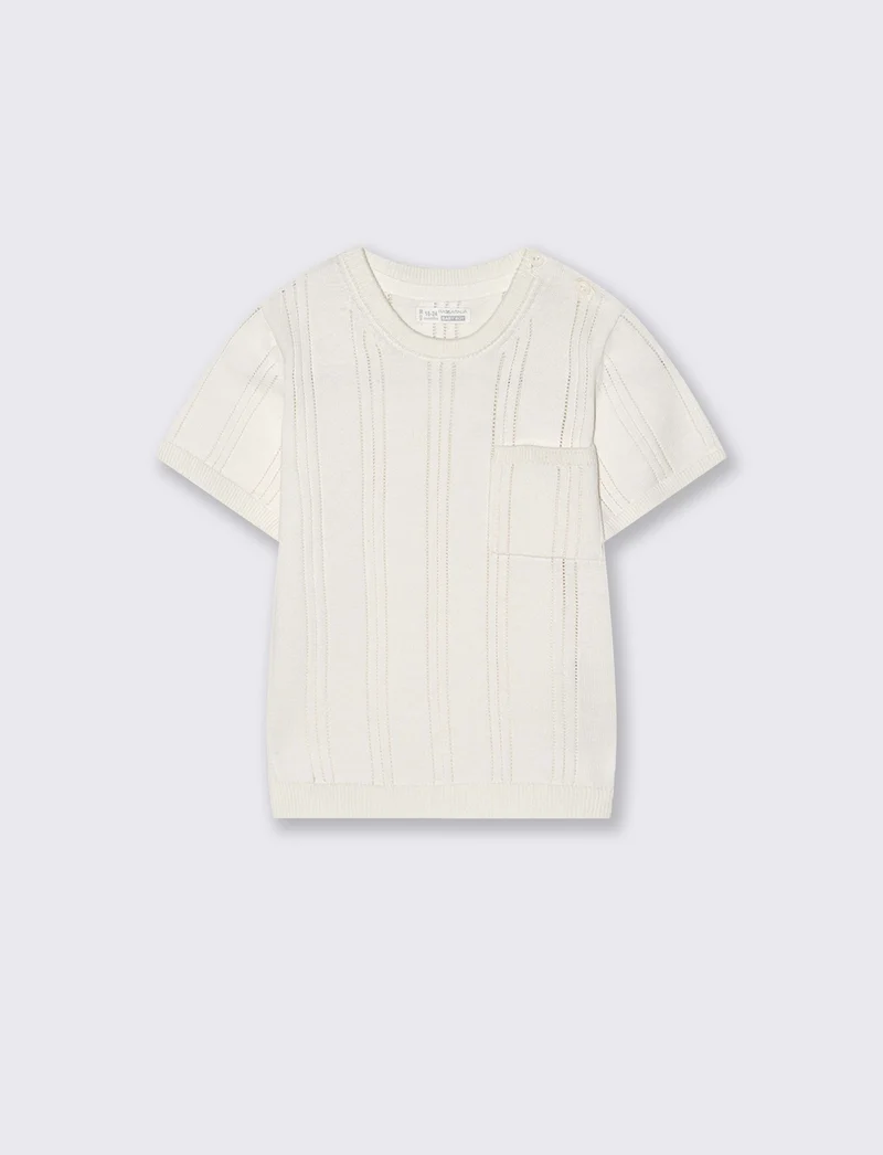Maglia girocollo con taschino trendy - Bianco latte