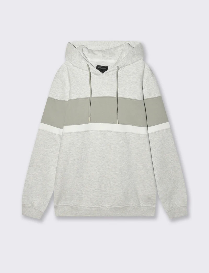 FELPA CON CAPPUCCIO FASCIA CONTRASTO - Grigio mel.