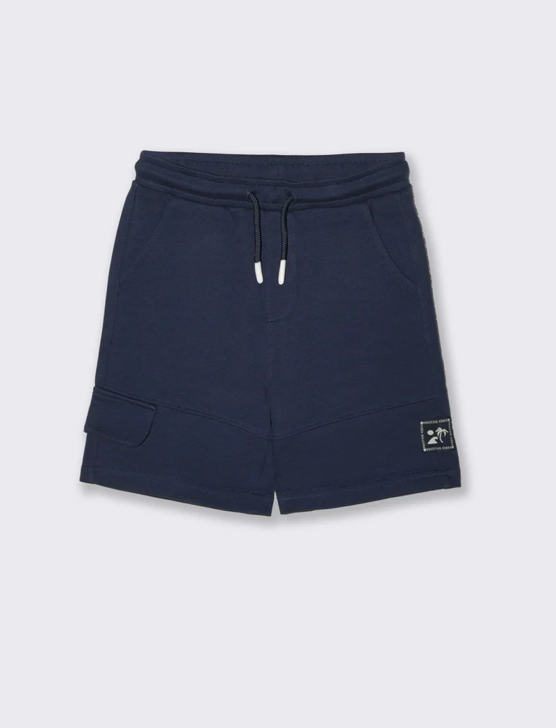 Bermuda in piquè con patch stiloso - Blu