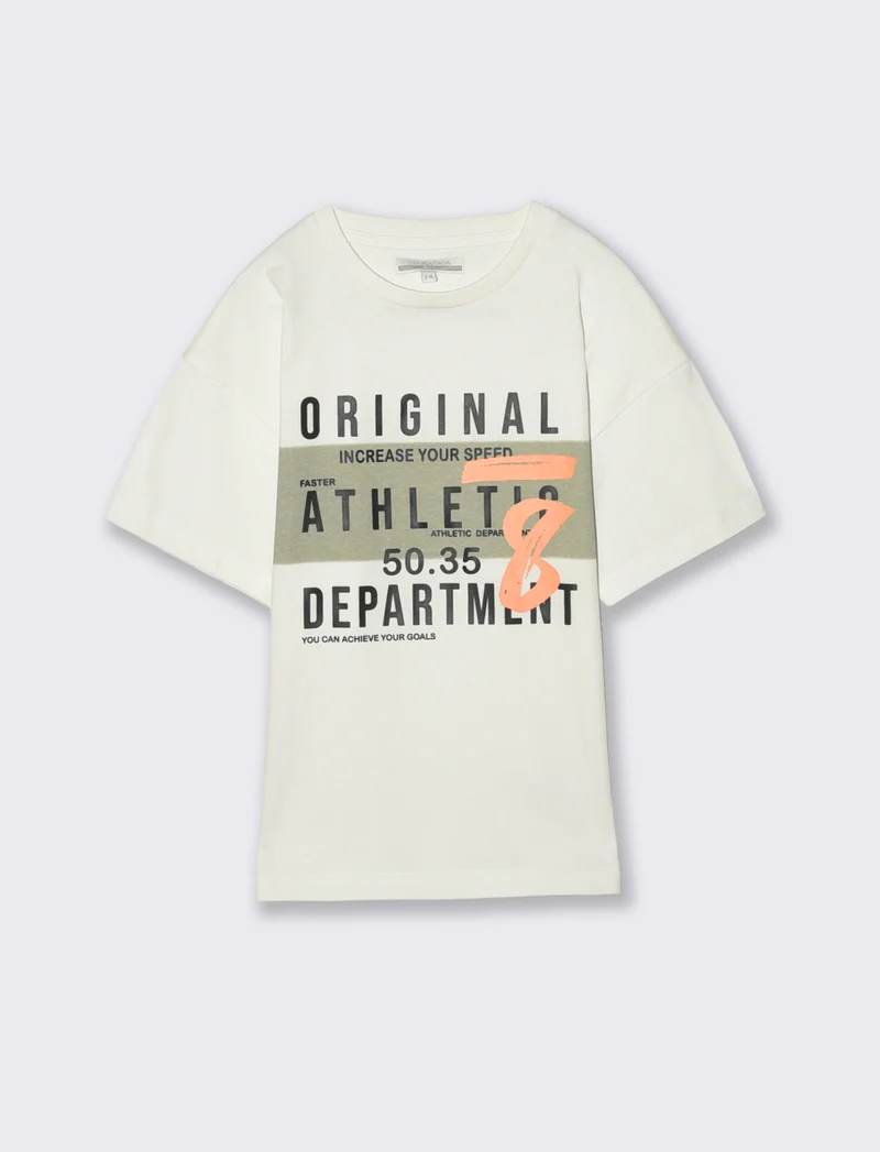 T-shirt loose in cotone con stampa estiva - Bianco latte