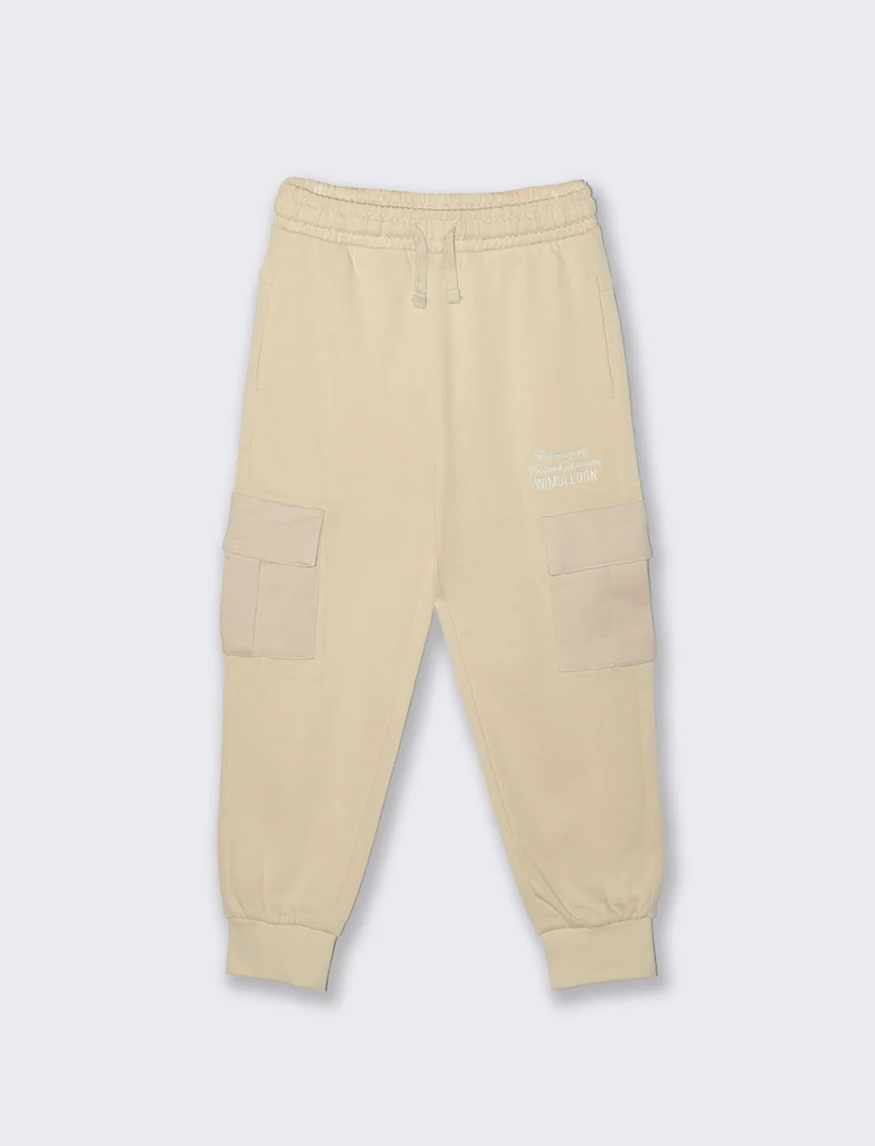 Jogger in felpa con tasconi e ricamo - Beige
