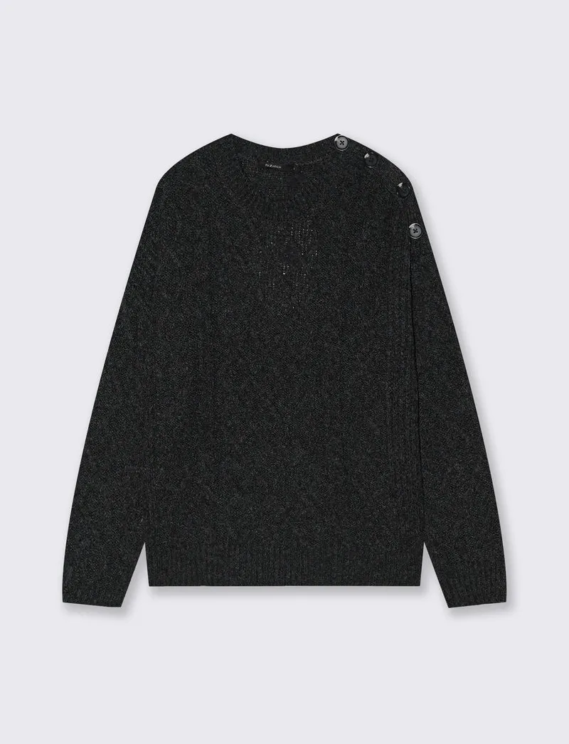 PULLOVER CON CHIUSURA A BOTTONI SULLA SPALLA - Antracite melange
