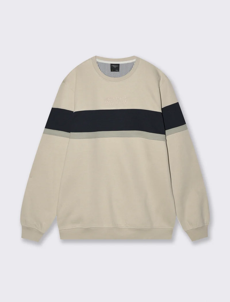 FELPA CON RICAMO E FASCIA CONTRASTO - Grigio ghiaccio