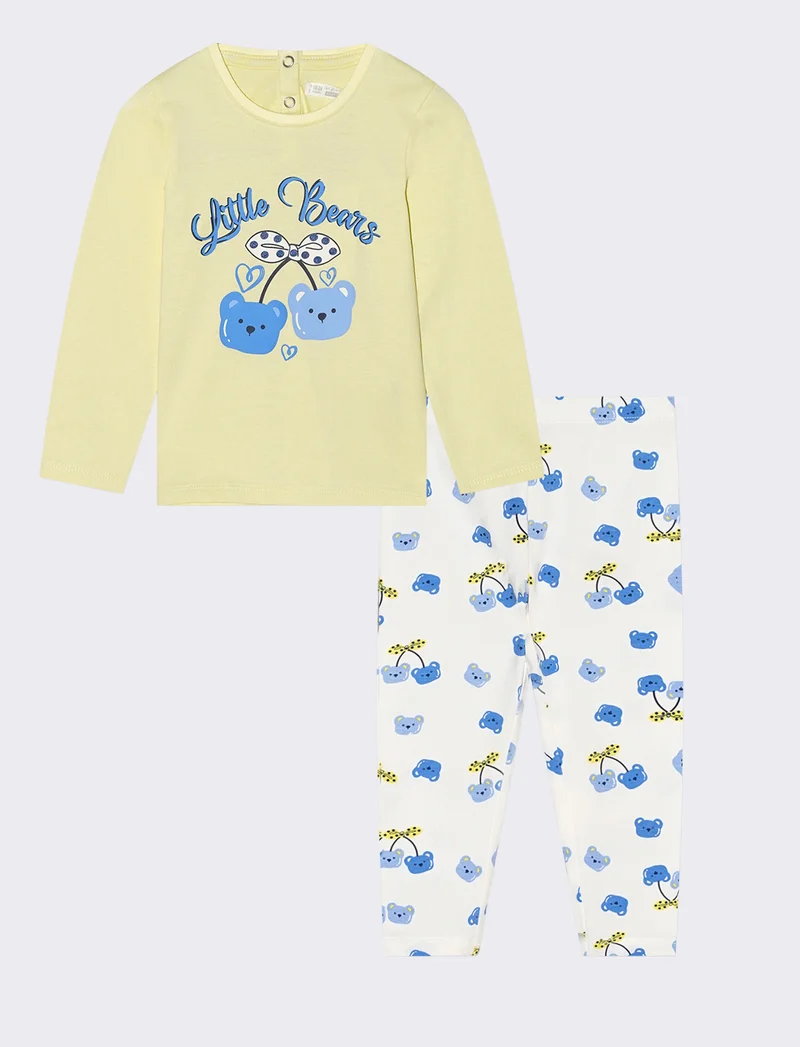 Set t-shirt e leggings con stampa all over - Giallo