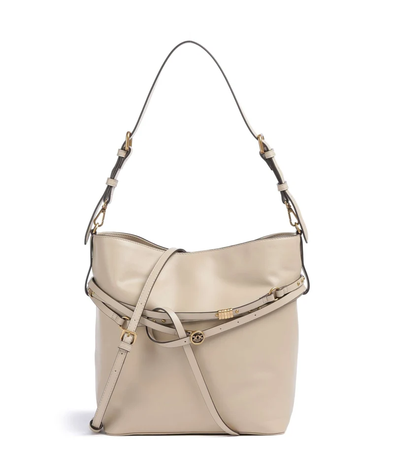 Pinko Belt Classic Borsa a secchiello beige/grigio fumo/antique gold