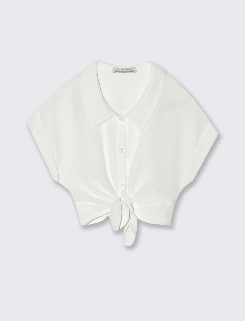 Camicia cropped con nodo. - Bianco