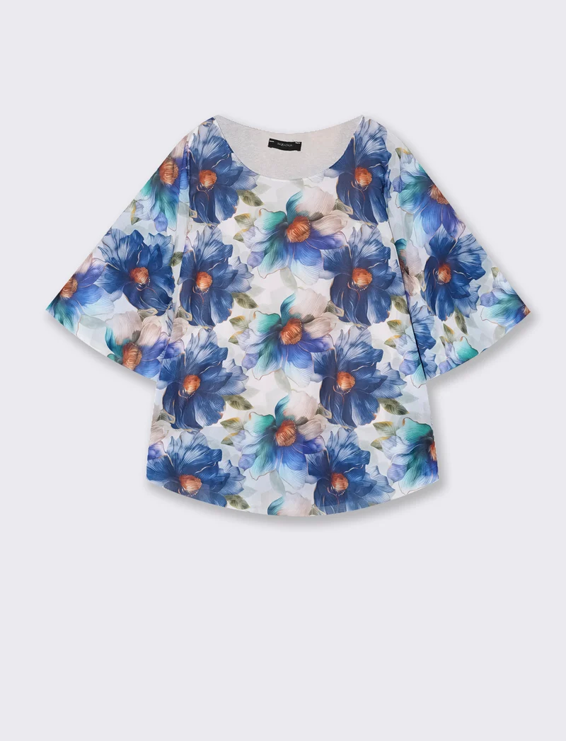 Casacca stampata over in tessuto leggero - Blu