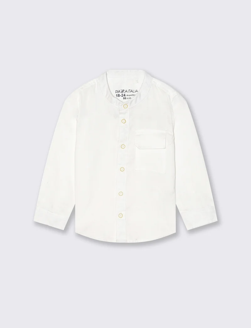 Camicia coreana manica lunga tinta unita - Bianco latte