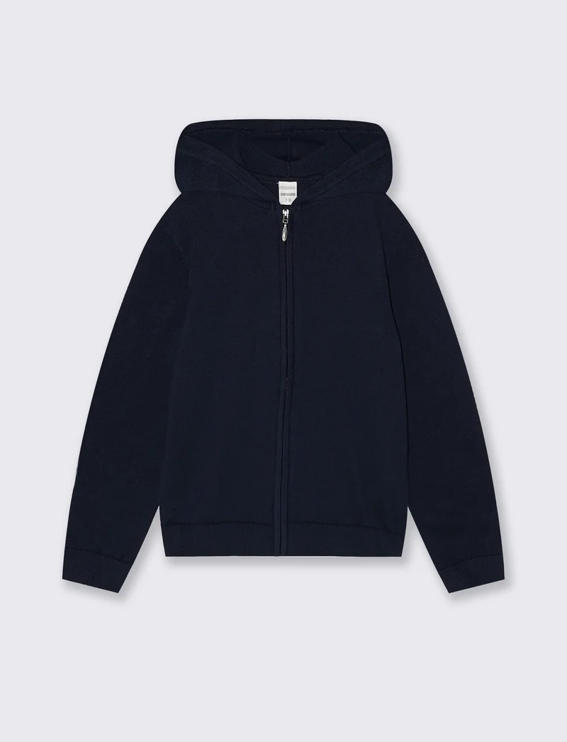Maglia felpa cotone con cappuccio zip - Blu