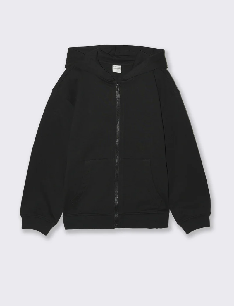 Felpa girocollo con zip e cappuccio - Nero