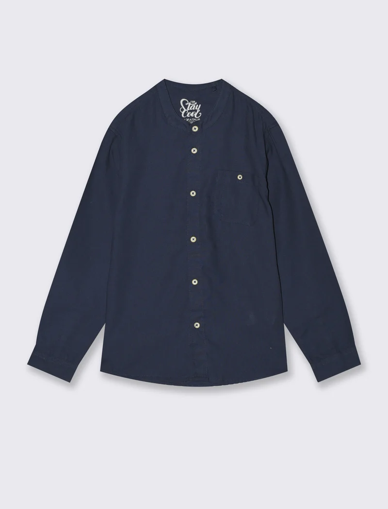 Camicia manica lunga in misto cotone - Blu