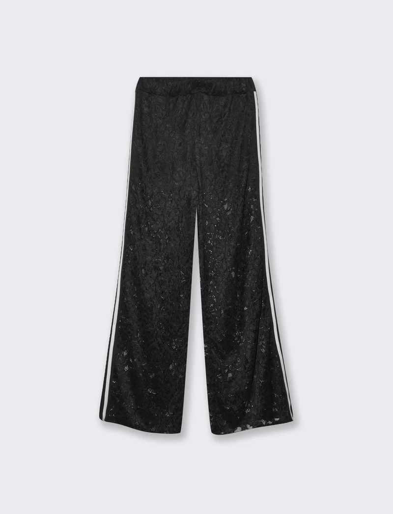 Pantalone in pizzo con bande laterali - Nero