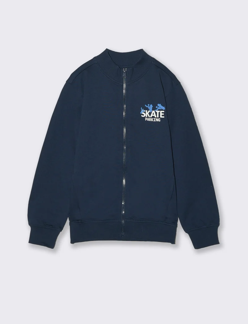 Felpa aperta in cotone con zip - Blu
