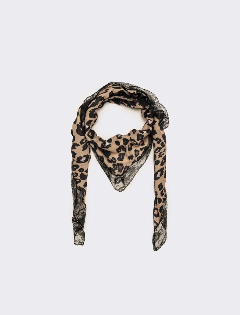 Foulard bambina triangolo con pizzo - Leopardato