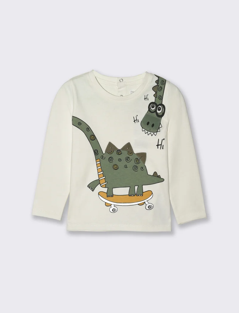 Maglietta girocollo con dinosauro - Bianco latte