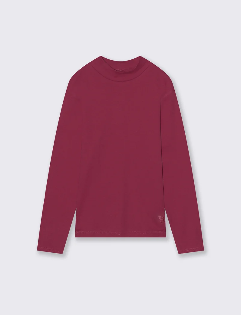 T-shirt mezzo collo a manica lunga in interlock. - Rosso amarena