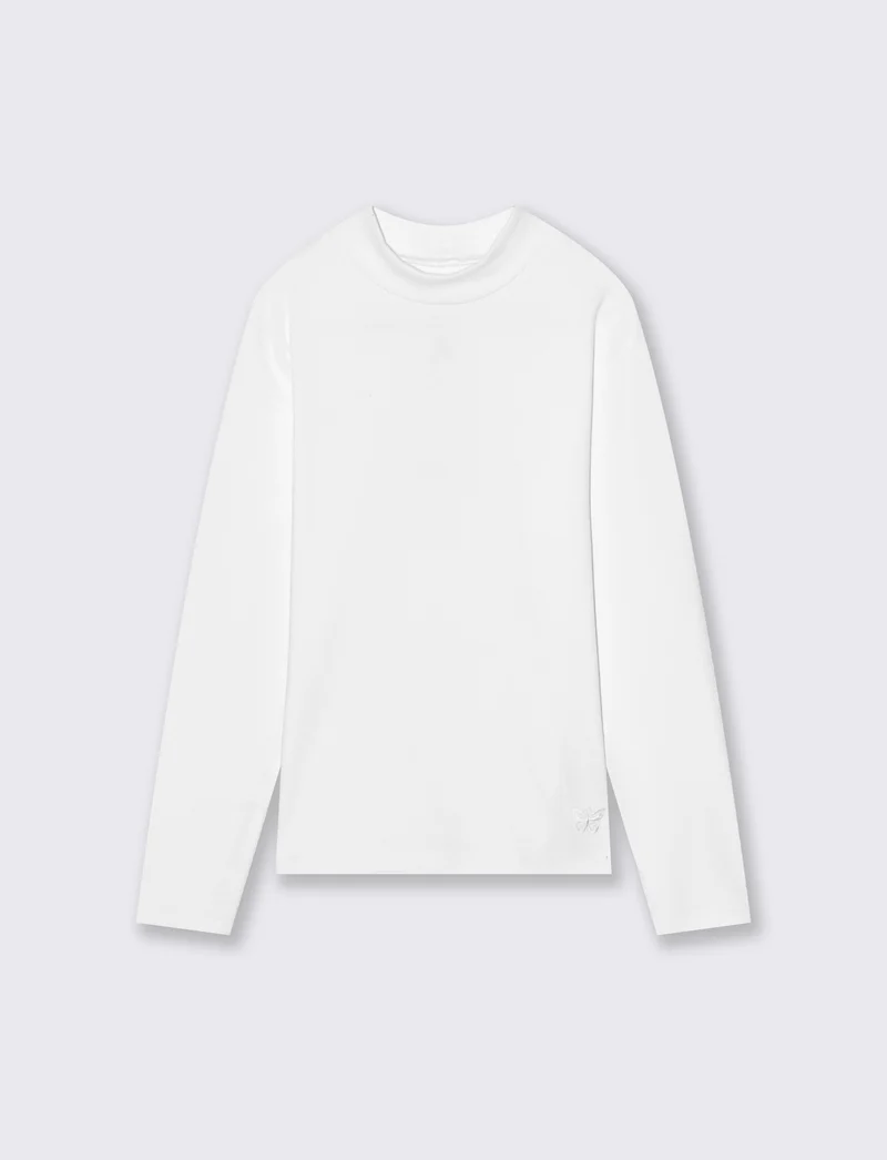 T-shirt mezzo collo a manica lunga in interlock. - Bianco