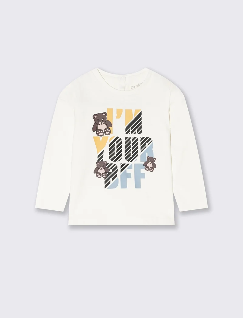 T shirt basica con stampa - Bianco latte
