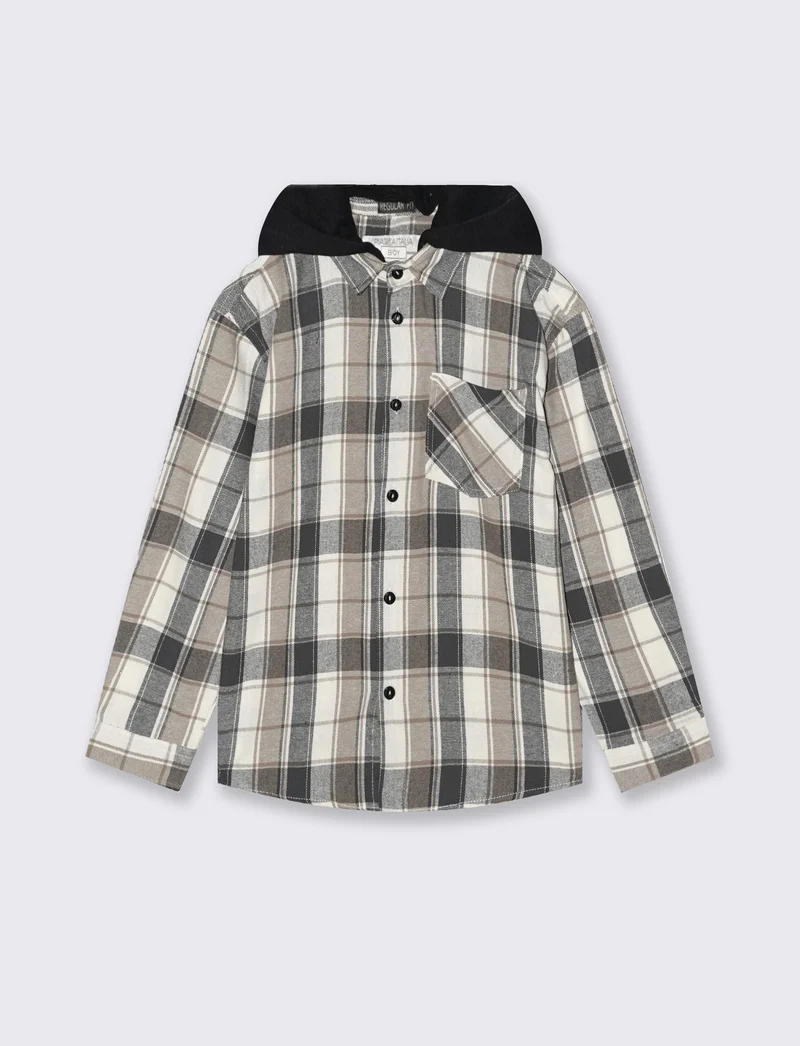 Camicia in flanella con cappuccio - Fantasia