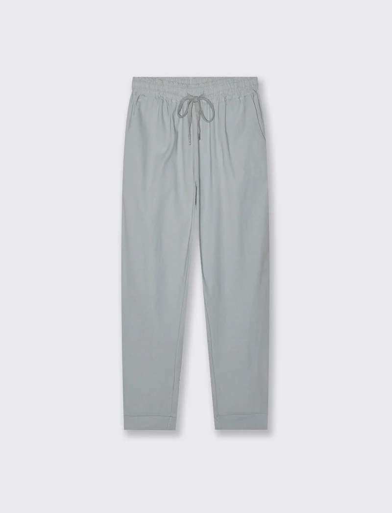 Pantalone in tessuto elasticizzato con coulisse in vita - Grigio
