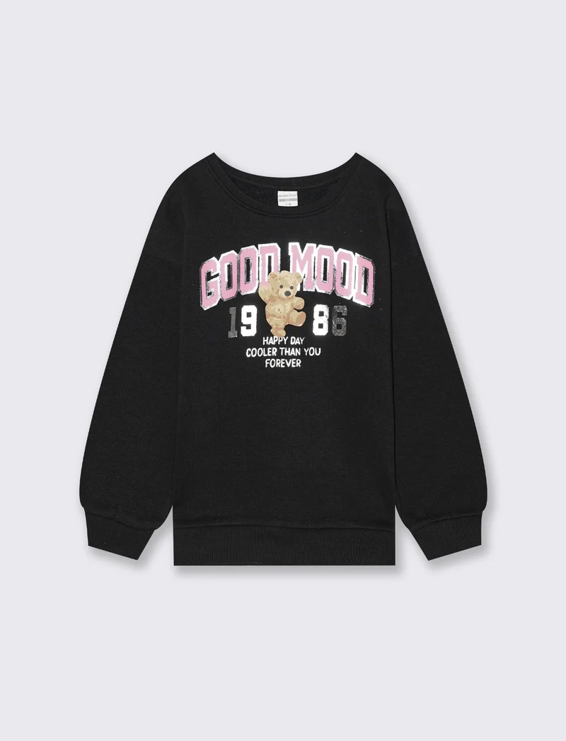 Felpa girocollo in cotone. - Nero
