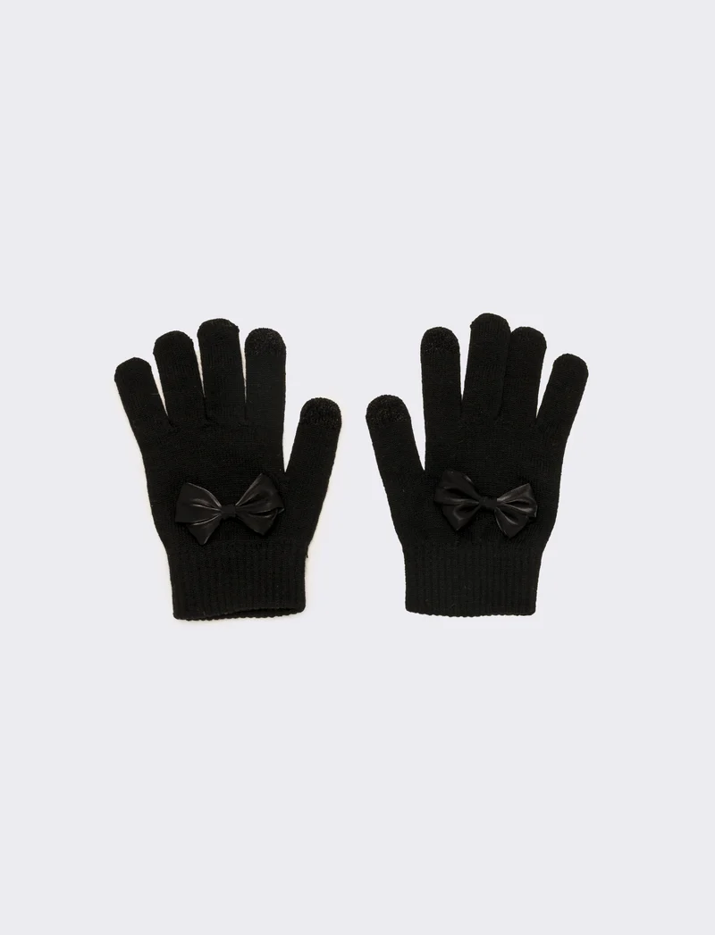 Guanto con fiocco grande bambina - Nero