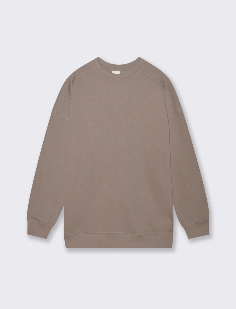 Felpa Basic Girocollo Oversize - Grigio tortora