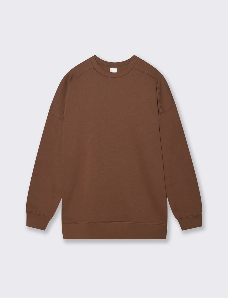 Felpa Basic Girocollo Oversize - Marrone cioccolato