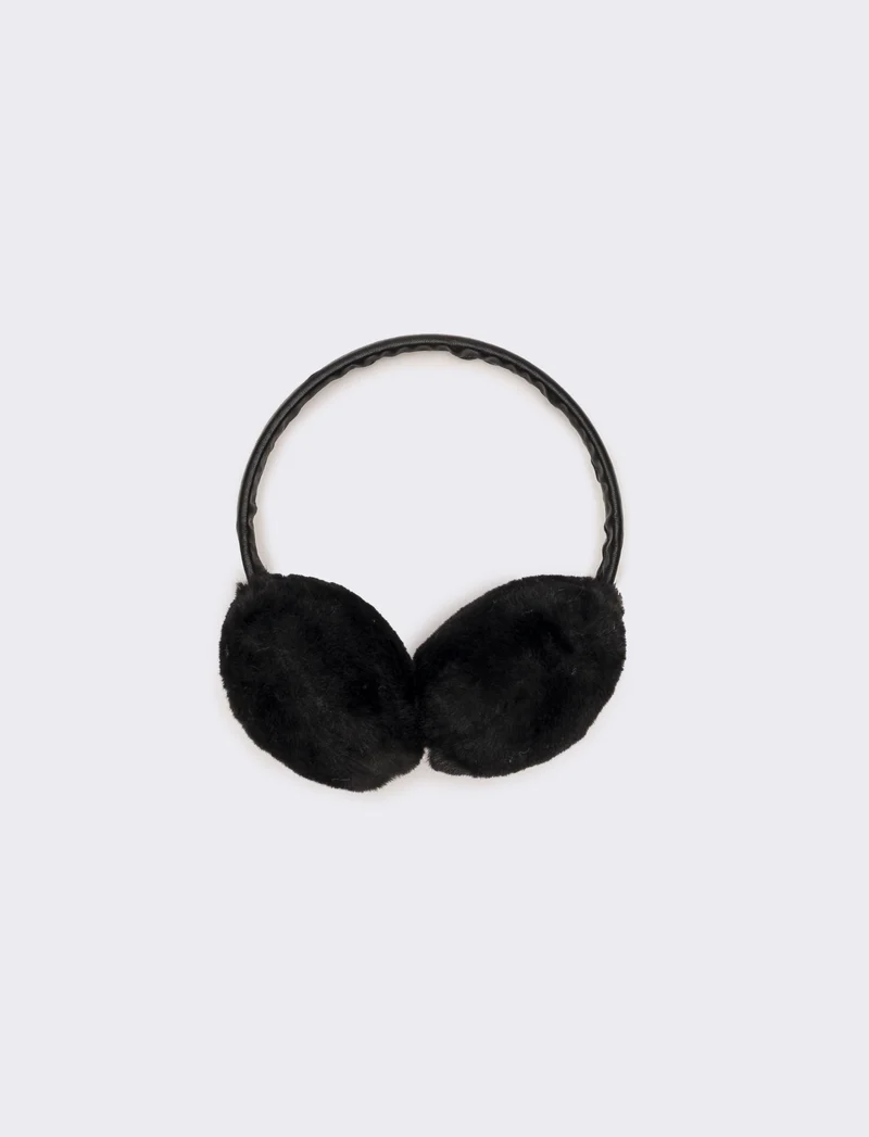 Copriorecchie con ecopelle donna - Nero