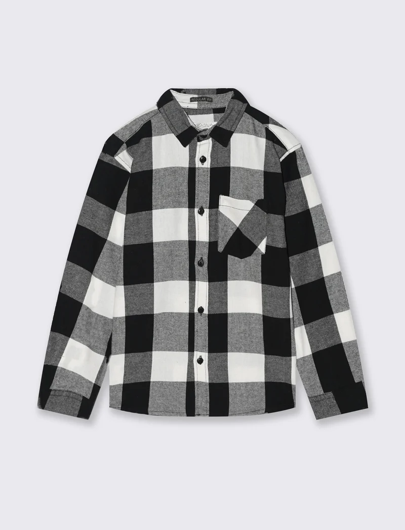 Camicia in flanella fantasia. - Nero