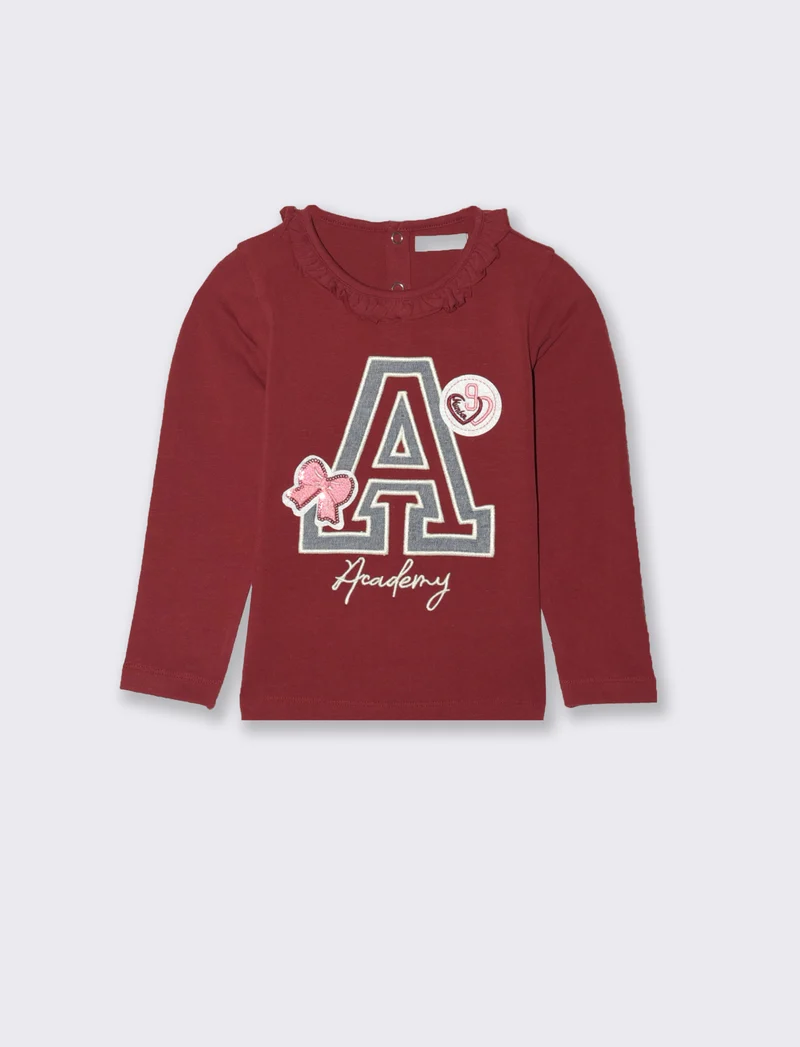 T shirt con patch in denim - Bordeaux