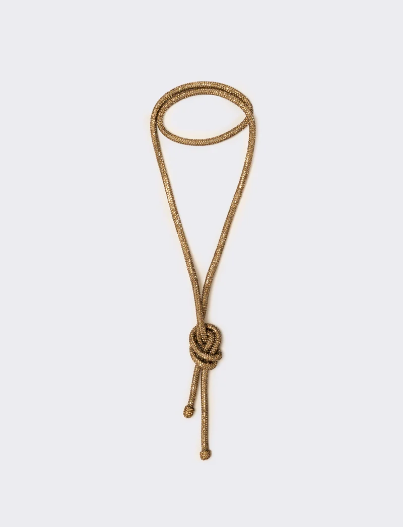 Collana strass lunga con nodo - Marrone