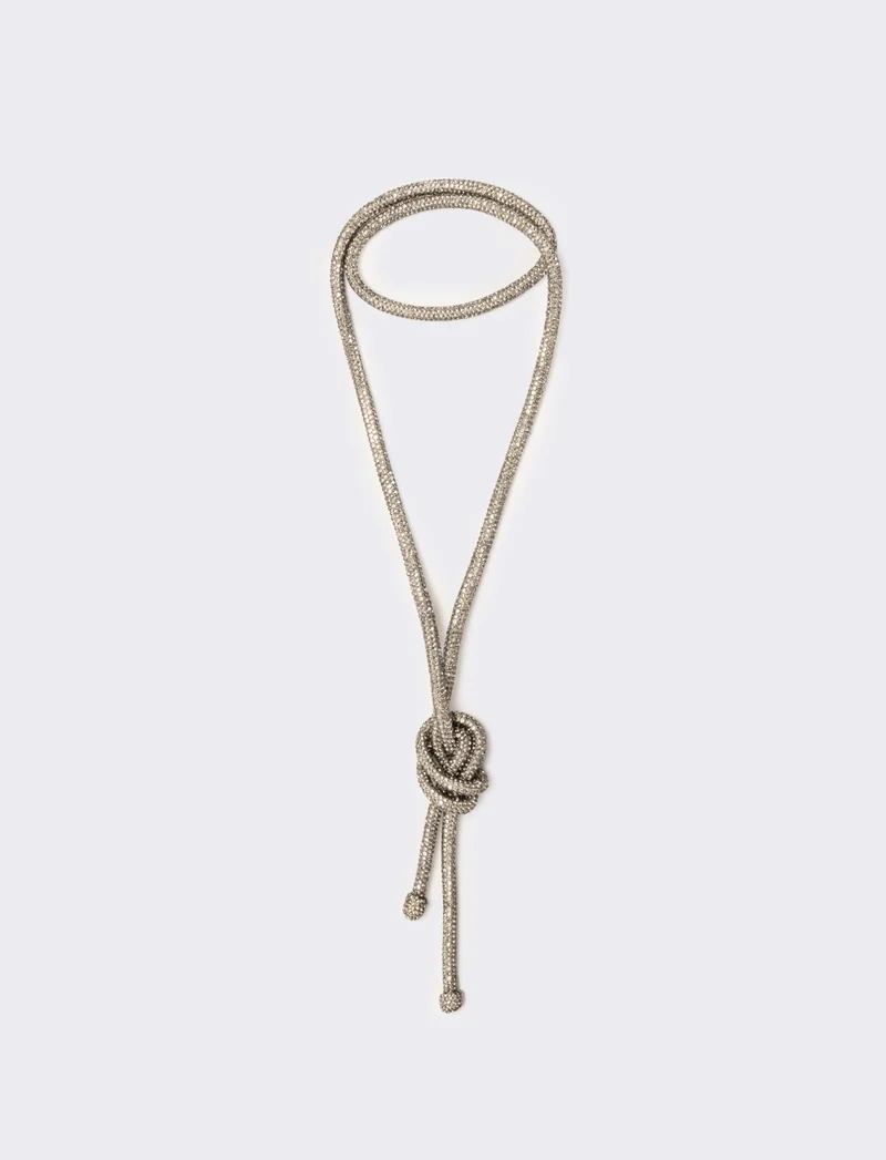 Collana strass lunga con nodo - Argento