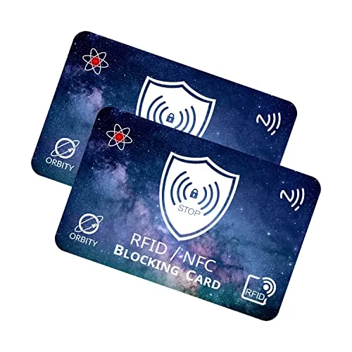 Carta di Blocco con Avanzato Sistema di Protezione RFID & NFC - Proteggi Carte di Credito Contactless - Versatile, Sottile e Leggera. (2x New OrbityCard + Gift)