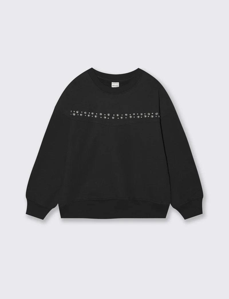 Felpa modello over in cotone elastico. - Nero