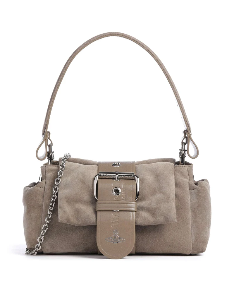 Vivienne Westwood Hazel Suede Treasure Borsa a spalla stone