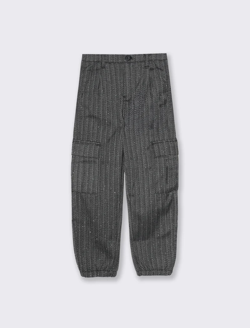 Pantalone in tessuto spigato. - Grigio