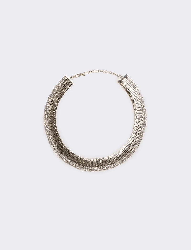 Collana snake semirigida con strass - Argento